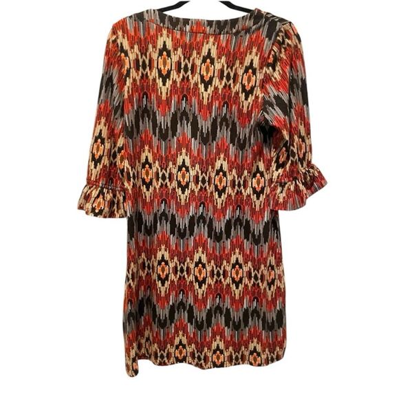 Aryeh Elbow 3/4 Sleeve Abstract Print Knit Shift Dress Brown Orange Size XL - Picture 6 of 9